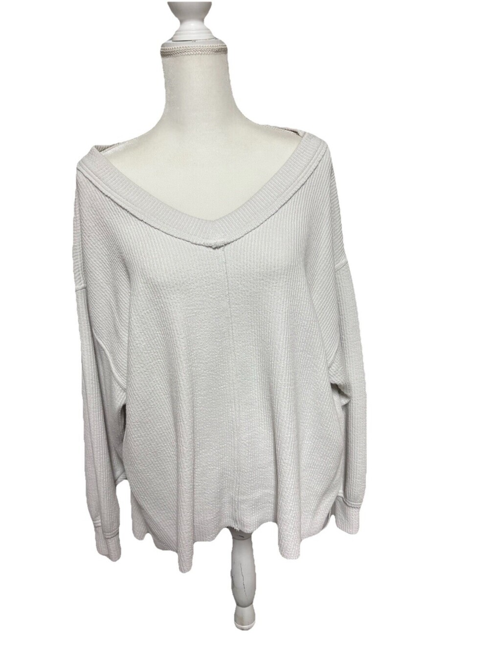 Aerie Wonder Textured V Neck Very Oversized Sweatshirt Womens Medium White